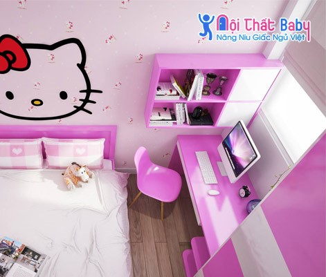 Mẫu bàn học màu hồng dễ thương cho bé